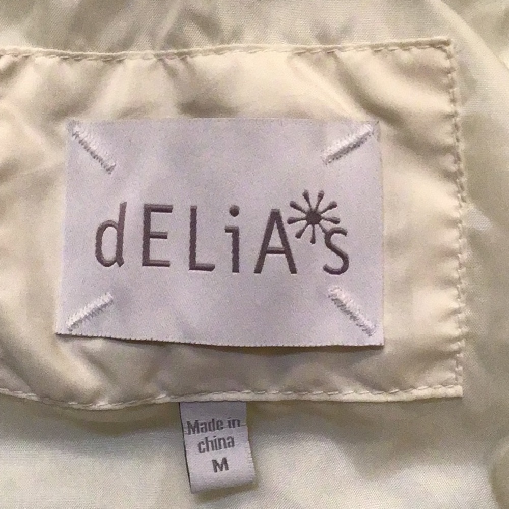 DELIA*S  CREAM COLOR PUFF JACKET COAT WITH FAUX FUR HOOD SZ M - Picture 5 of 11